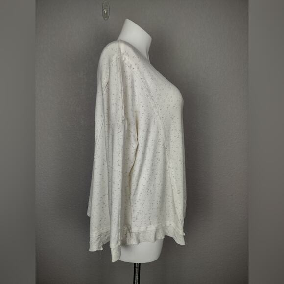 Knox Rose Sz XXL Oversized Pullover Cream V-neck Asymmetrical Raw Hem Sweater - Picture 2 of 13